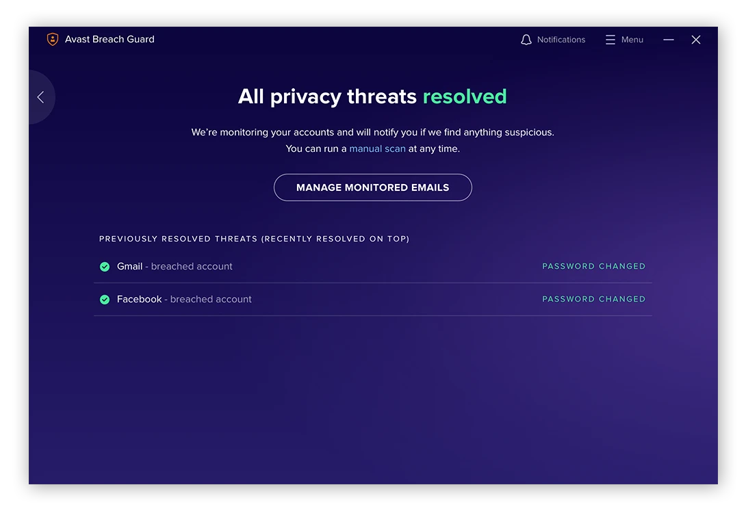 来自 Avast BreachGuard 的隐私报告